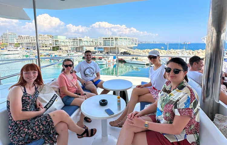 Catamaran party, sunbathe, swim